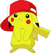 a pikachu wearing a red hat with a white stripe