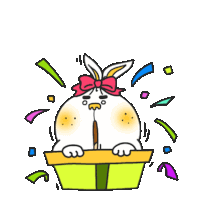 a cartoon rabbit with a bow on its head is sitting in a box