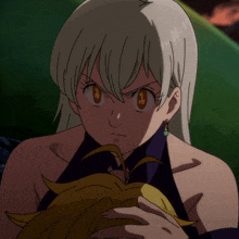 a girl with white hair and red eyes is holding another girl