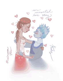 a drawing of hades and a woman with the words an immortal love story