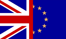 a british flag and a blue flag with yellow stars