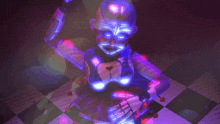 a glowing robot with a heart on her chest