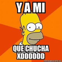 a cartoon of homer simpson with the words `` yami que chucha xdddd '' written on it .