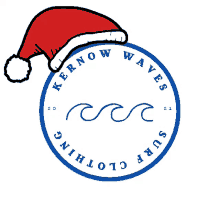 a logo for kernow waves surf clothing with a santa hat