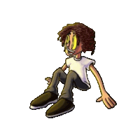 a cartoon character with curly hair is sitting on the floor