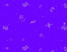 a purple background with a pattern of icons including a bed a book a satellite and a star