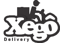 a black and white logo for xego delivery with a man on a truck