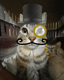 a cat wearing a top hat and glasses with a mustache