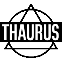 a black and white logo that says thaurus in white letters