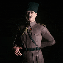 a man with a mustache is wearing a military uniform and a hat