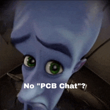 a cartoon character says " no " pcb chat " on a black background