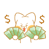 a cartoon dog is holding a fan of money with two dollar signs above it