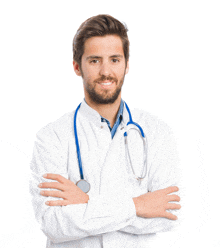 a doctor with his arms crossed and a stethoscope around his neck smiles for the camera