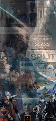 a poster for the movie glass split shows a collage of pictures