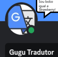 a logo for gugu tradutor with a speech bubble above it