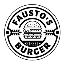 a logo for fausto 's street burger with a hamburger in the center