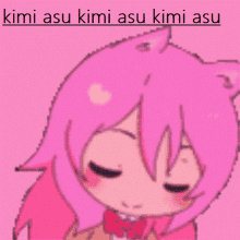 a drawing of a girl with a cat ear and the words kimi asu