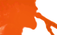 a silhouette of a person singing into a microphone in orange