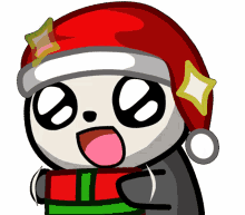 a cartoon character wearing a santa hat is holding a gift box