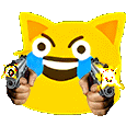 a person is holding two guns in front of a yellow smiley face .