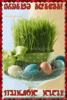 a picture of easter eggs and grass with the website ninisigufi.com