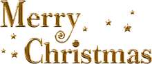 a gold merry christmas sign with stars and a swirl