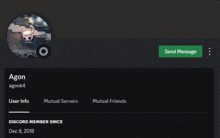 a screenshot of agon 's discord profile with a send message button