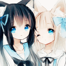 a drawing of two anime girls with cat ears