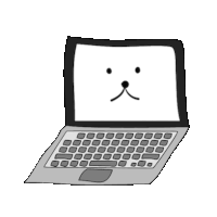 a black and white drawing of a laptop with a dog face on it .