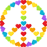 a peace sign made up of rainbow colored hearts