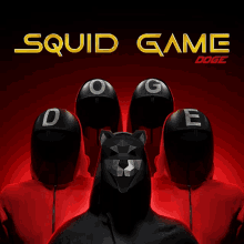 a poster for squid game doge shows a group of soldiers