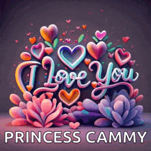 a poster that says i love you princess cammy with hearts and flowers