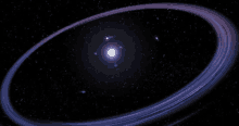 a purple ring surrounds a white star in the night sky