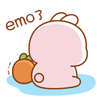 a cartoon of a rabbit holding an orange with the word emo written below it