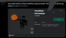 a picture of a headless horseman with a pumpkin on its head