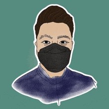 a drawing of a man wearing a black mask .