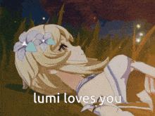 a picture of a girl with the words lumi loves you