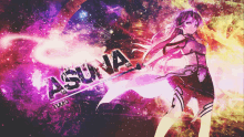 a poster of a girl holding a sword with the name asuna written on it