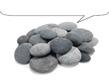 a pile of rocks with a speech bubble behind them