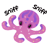 an illustration of a purple octopus with sniff written above it