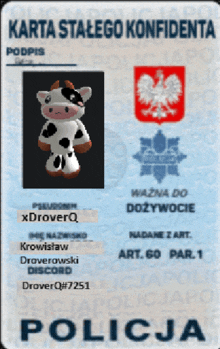 a passport with a picture of a cow and the word policia on the bottom