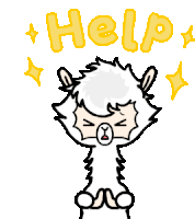 a cartoon of a llama asking for help with yellow stars around it