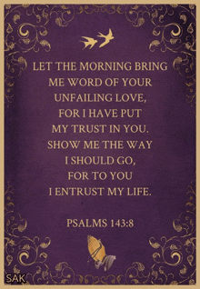 a purple poster with a psalm on it