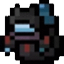 a pixel art drawing of a black monster with a blue eye and a red mouth .