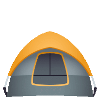 an illustration of an orange and gray tent with a window