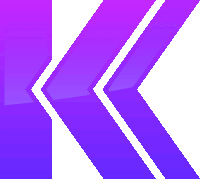 a purple and white logo with the letter k