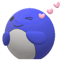 a blue ball with two pink hearts around it