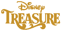 a logo for disney treasure that is gold