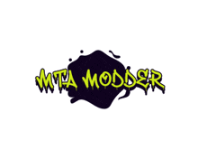 a logo for mta modder with a purple and yellow background