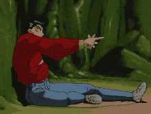 a pixel art drawing of a man pointing his finger